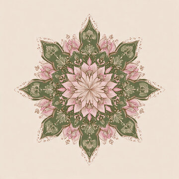 Green and pink floral mandala ornamental decorative boho pattern