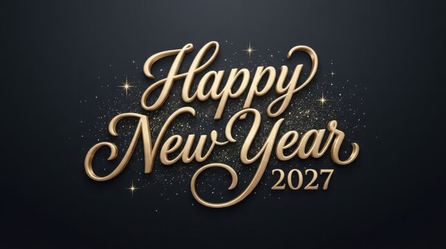 Happy new year 2027 gold glitter text on dark background
