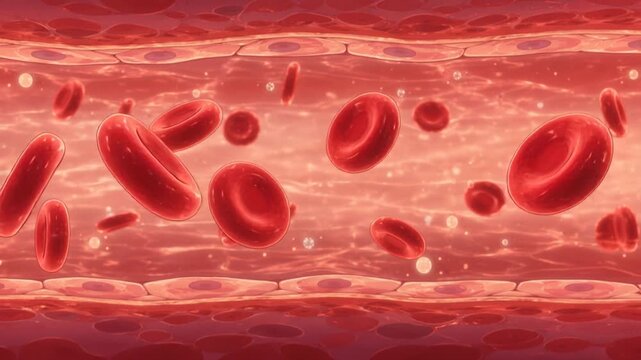 Red blood cells flowing toward the camera inside a vessel