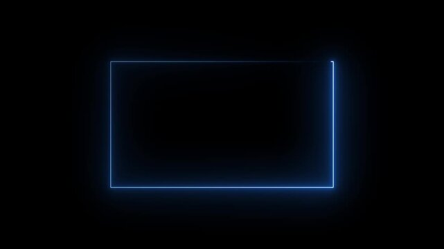 Blue color glowing rounded rectangle border loop animation video with abstract neon banner frame, photo frame with glowing light line trail on black background.4k animation