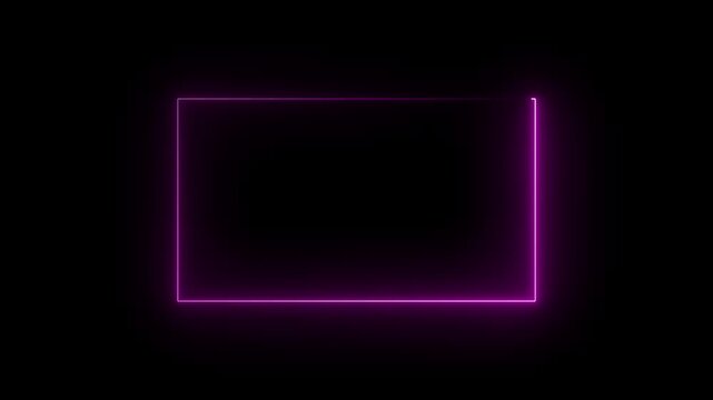 Pink color futuristic glowing rounded rectangle border loop animation video with abstract neon banner frame, photo frame with glowing light line trail on black background.4k