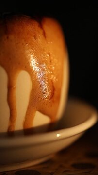 Halloween Coffee Set with Ghost Cup, Latte Art and Milk Creamer on Wooden Table