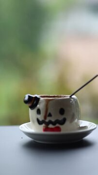 Creative Halloween Coffee with Ghost Shaped Cup and Milk Pouring