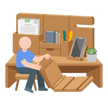 Foldable Bamboo Desk Organizer with Clean Minimal Flat Design for Office Storage