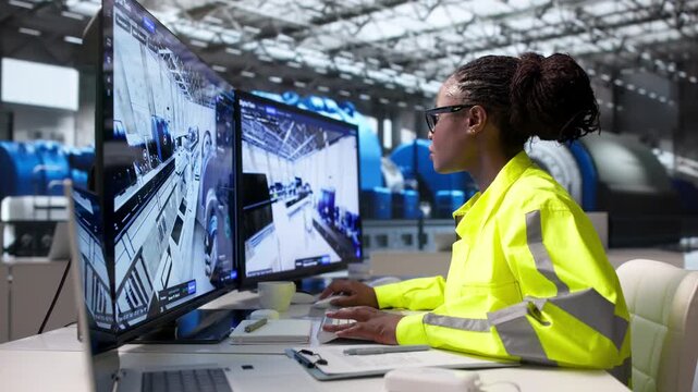 Engineer Monitors Real-time SCADA System Data On Laptop