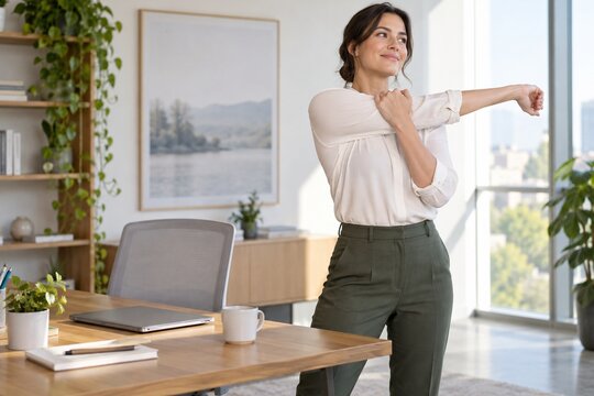 Healthy work break with stretching