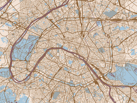 Soft neutral street map of Paris, France
