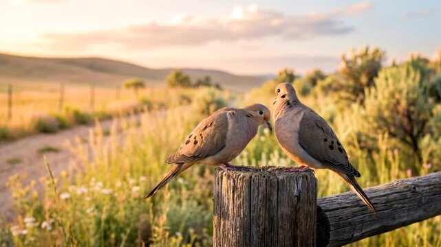 two mourning doves close up at morning light in palo alto baylands nature preserve california video