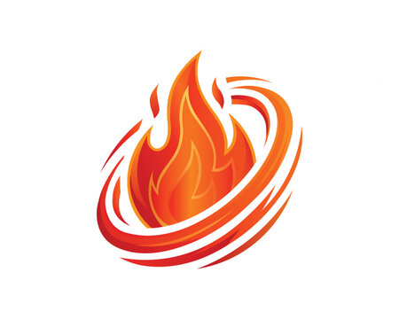 Fire Flame Logo Vector, Orange and Red Blazing Fireball with Dynamic Swirl Motion Energy Emblem Illustration, Abstract Fire Swirl Logo Vector, Circular Flame and Energy Power Icon Illustration
