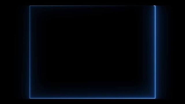 Abstract blue color neon glowing line photo frame, rectangle animated moving led light screen box.4k