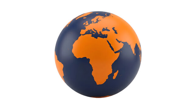 Orange and blue world globe isolated as PNG