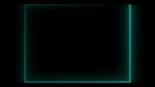 Abstract neon glowing line photo frame, rectangle animated moving led light screen box projection 3d rendering, on black background.4k animation.