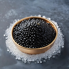 Obraz premium Luxury food and gourmet dining, black caviar in a golden bowl served on ice for fine dining, expensive delicacy and culinary indulgence for events