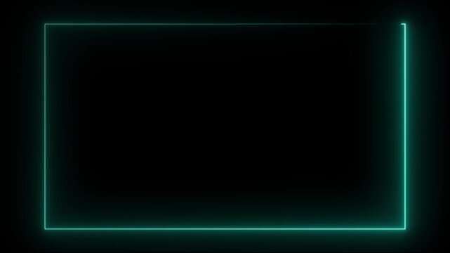Neon light is moving around glowing lines rectangle frame. Text frame on dark background. Seamless border cycling glow 4k 