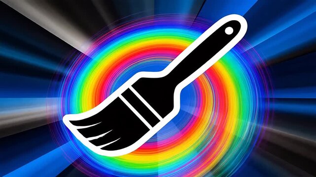 Artistic paint brush silhouette on colorful concentric circles
