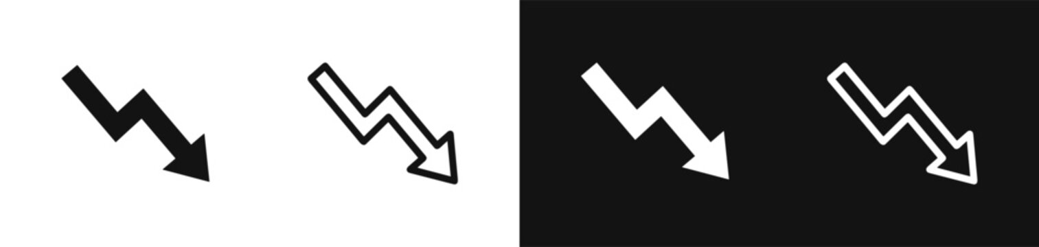 Set of trend down arrow icons representing business decline and financial loss