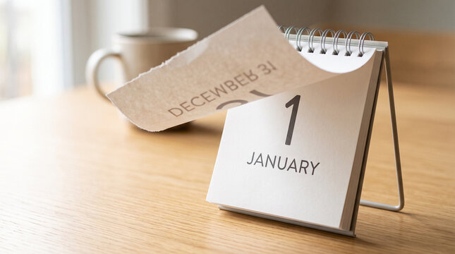 Calendar showing January 1st with December 31st page flipped  