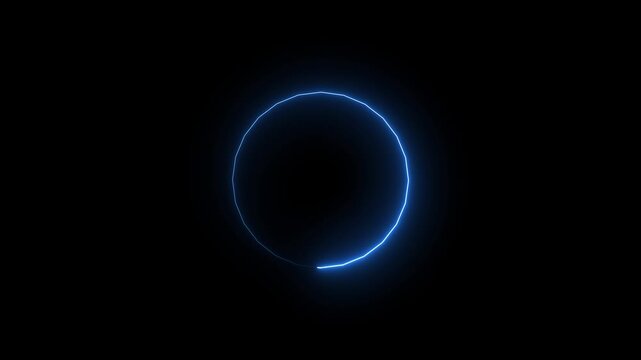Blue color glowing neon circle photo frame, pattern frame animation and seamless loop black background.