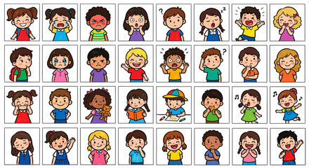 Fototapeta premium A Colorful Collection of Diverse Children Expressing a Wide Range of Emotions and Actions