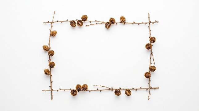A beautiful abstract square frame seemingly constructed from delicate branches and natural elements evoking a sense of winter and tranquility