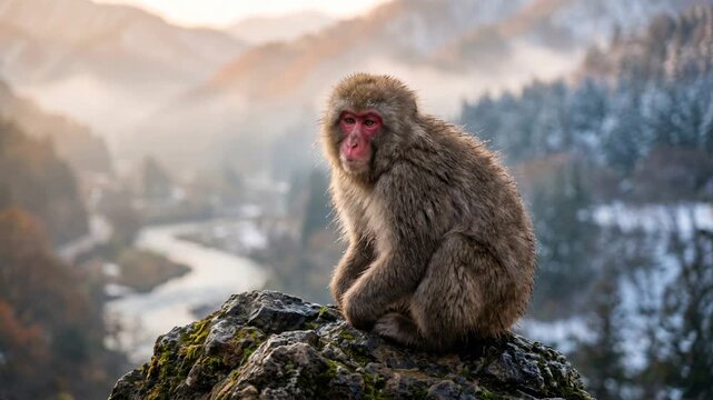 japanese macaque close up at morning light in jigokudani monkey park japan video