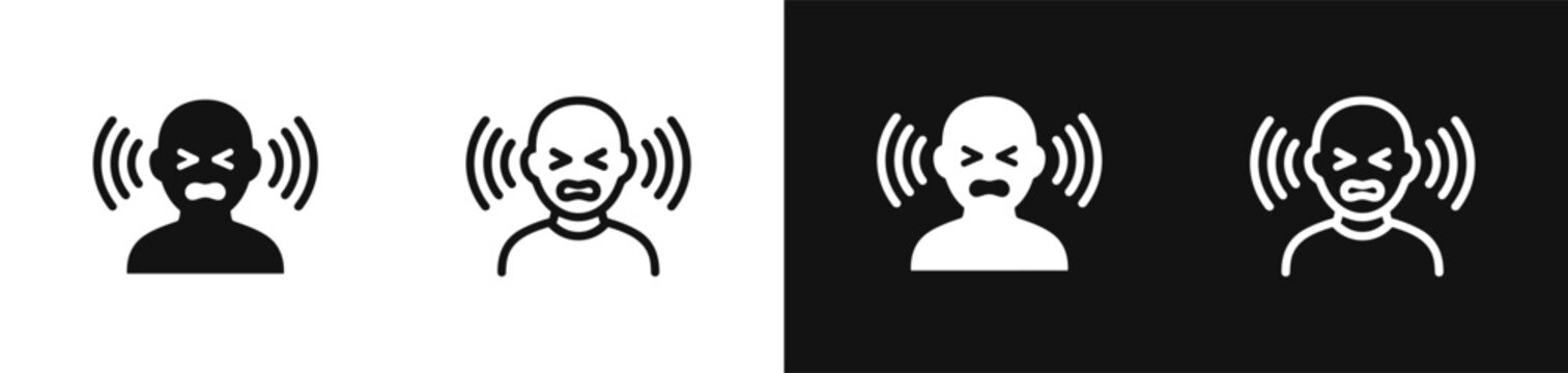 Loud noise hearing damage tinnitus ear infection icon set