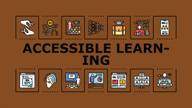 Accessible learning banner infographic. Equity accessibility, usable need, lets duplicate icon vector illustration