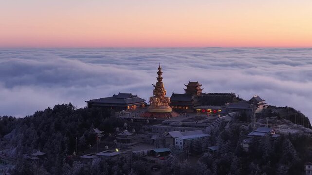 Emei Mountain Foggy Forest Temple Top