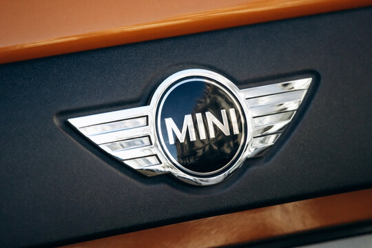 Nice, France - November 11, 2025: Close view of the MINI logo on a car.