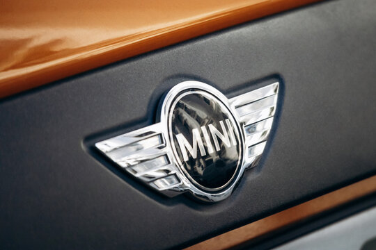 Nice, France - November 11, 2025: Close view of the MINI logo on a car.
