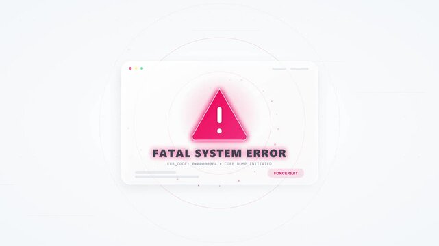 Fatal System Error Warning Message Pop-up on Computer Screen with Glowing Red Alert Triangle Icon