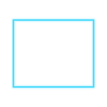 Glowing neon blue square frame border isolated on white background transparent background