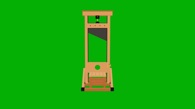 Wooden guillotine blade dropping in loop on chroma key background. 4K Video 3D Render