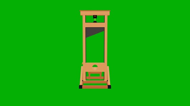 Wooden guillotine model rotating on a green screen background. 4K Video 3D Render