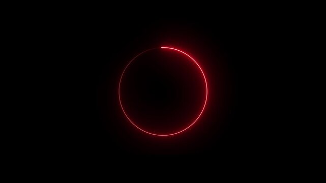 Red color neon light trail circle on alpha channel background.4k