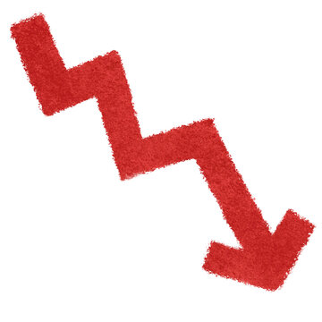 Red textured zigzag downward trending arrow illustration