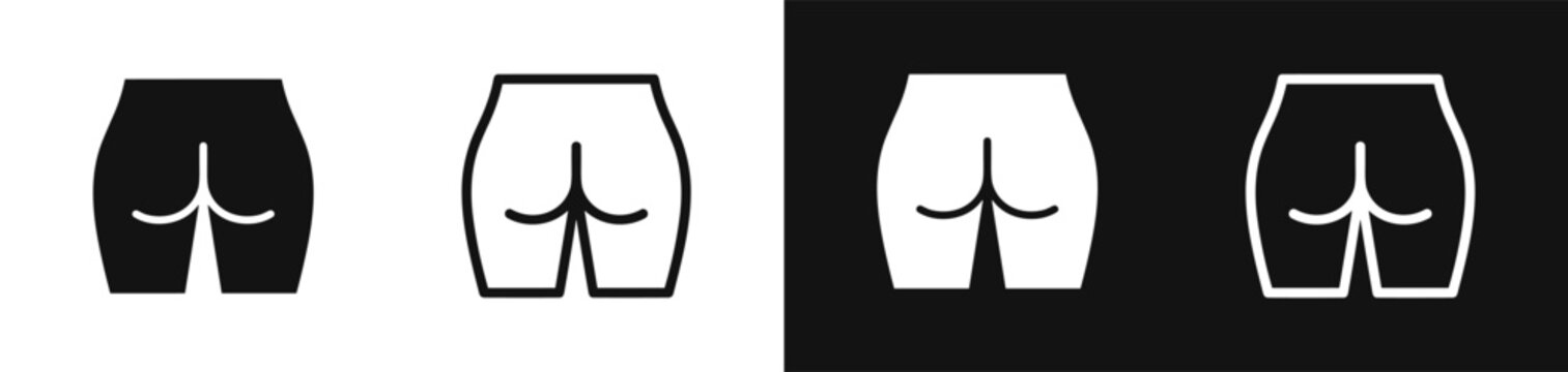 Buttocks icon set, human glutes and hips vector illustration in solid and outline style