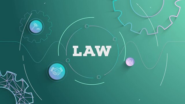 Infographic LAW Typography with Business Icons, Tech Elements Abstract Background