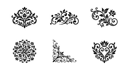 Fototapeta premium Elegant Floral Ornaments, Decorative Flourishes, Vintage Swirls, Black and White Vector Accents