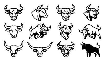 Obraz premium Bull Head Mascot Outline Icon Set Powerful Vector Collection