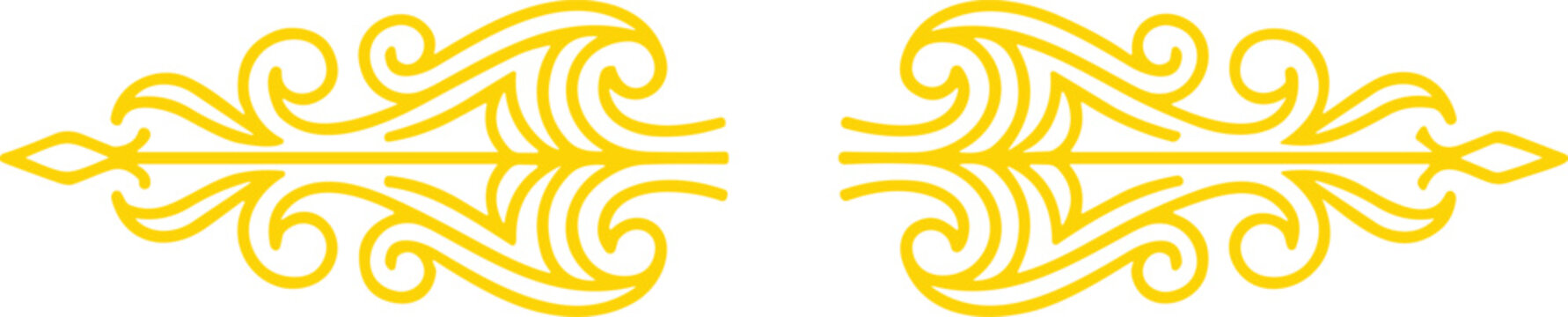 Decorative gold tribal arrow dividers with intricate line patterns for premium brand logo.