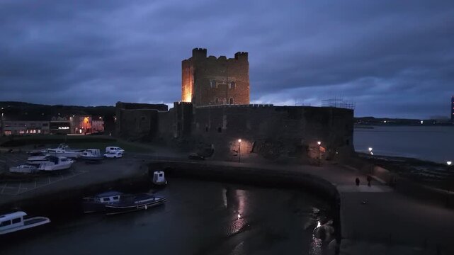 Aerial view of Carrickfergus Castle in Northern Ireland