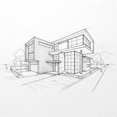 Fototapeta premium Modern Residence Architectural Perspective Sketch