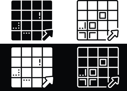 Data grid analysis and priority matrix icon, business strategy grid evaluation vector