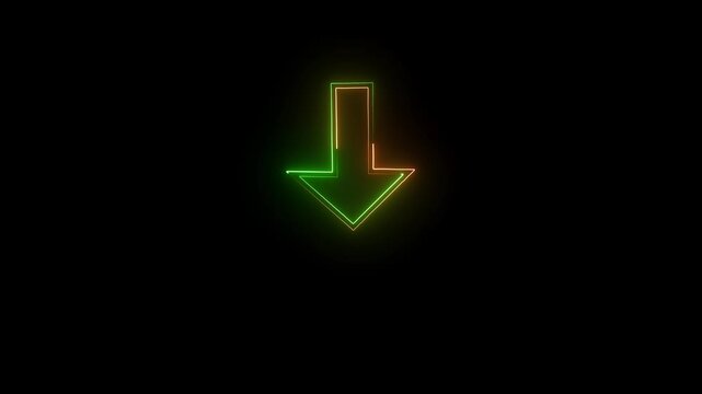  neon Abstract beautiful saber arrow loading animation, Downlod black background featuring neon glowing sine and yellow arrow pointing down arrow loading icon and uploading.all seve 