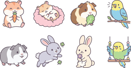 Obraz premium Cute small pets flat vector character set