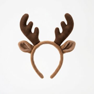 Single reindeer headband with antlers against a white background with soft light.