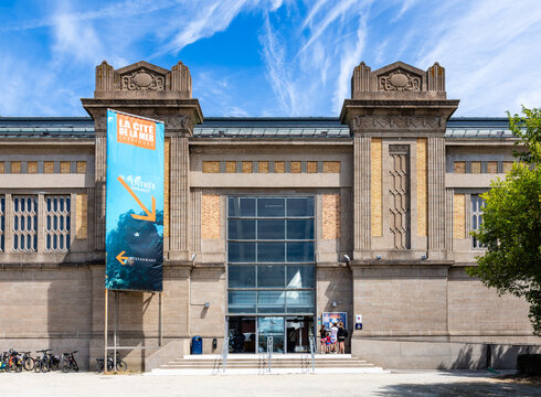 Cherbourg, France - July 19, 2026: Entrance of the Cite de la Mer, a maritime museum dedicated to submarine exploration, open in 2002 in the Art Deco hall of the former Transatlantic Maritime station.