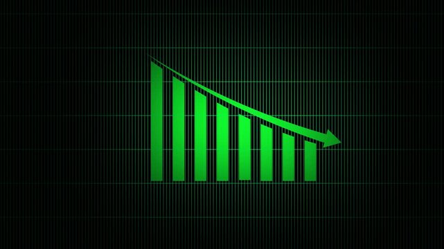 Abstract Motion Graphics of red glowing bar chart data on a dark brick wall background loop.