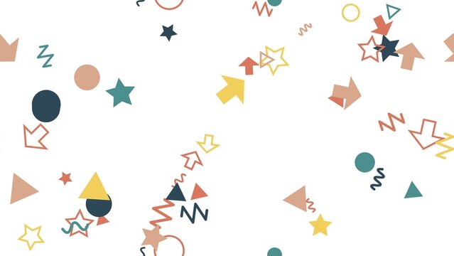 pattern confetti horizontal Abstract Geometric Shapes and Symbols Scattered Randomly on a White Background for Design